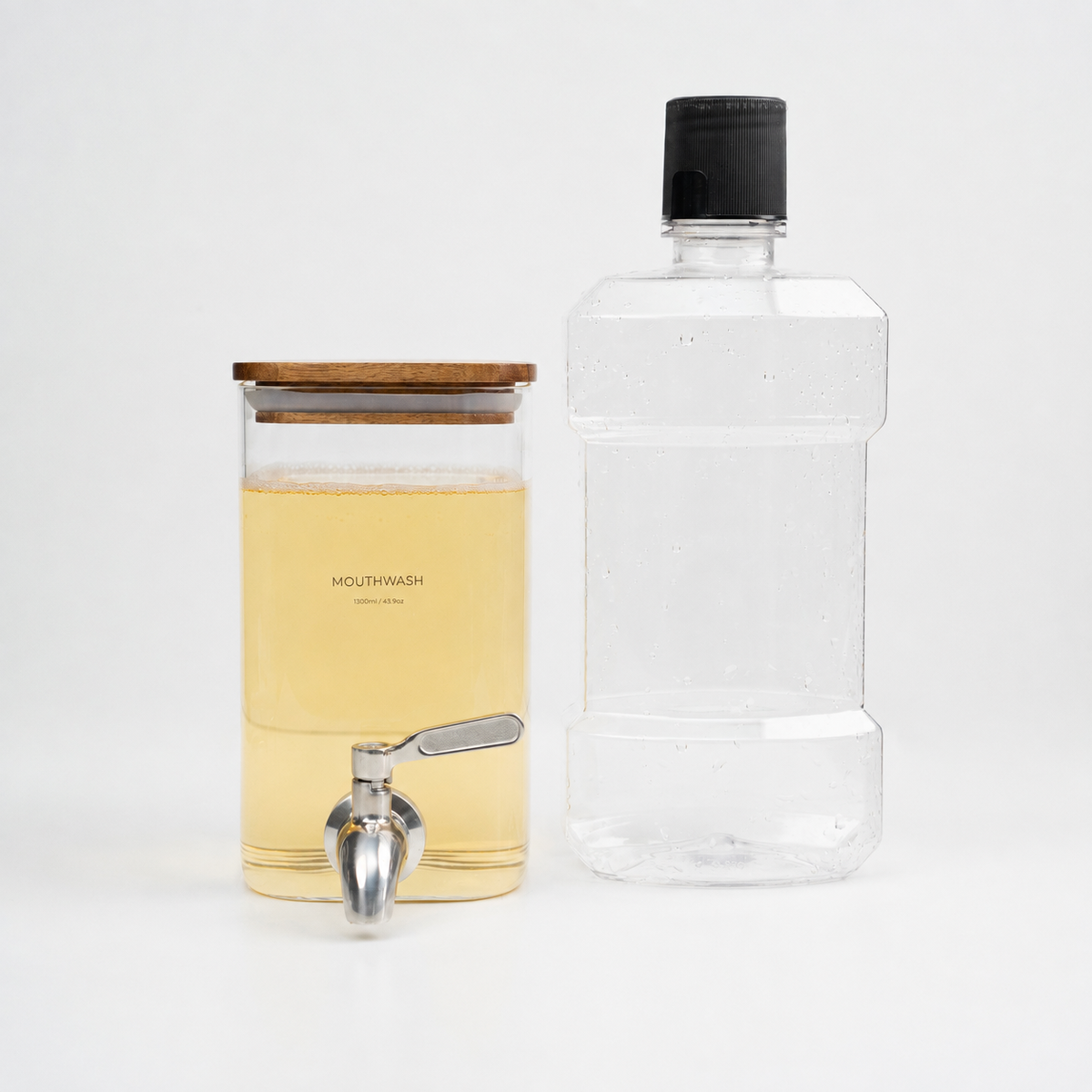 Mouthwash Dispenser Set with Acacia Wood Tray