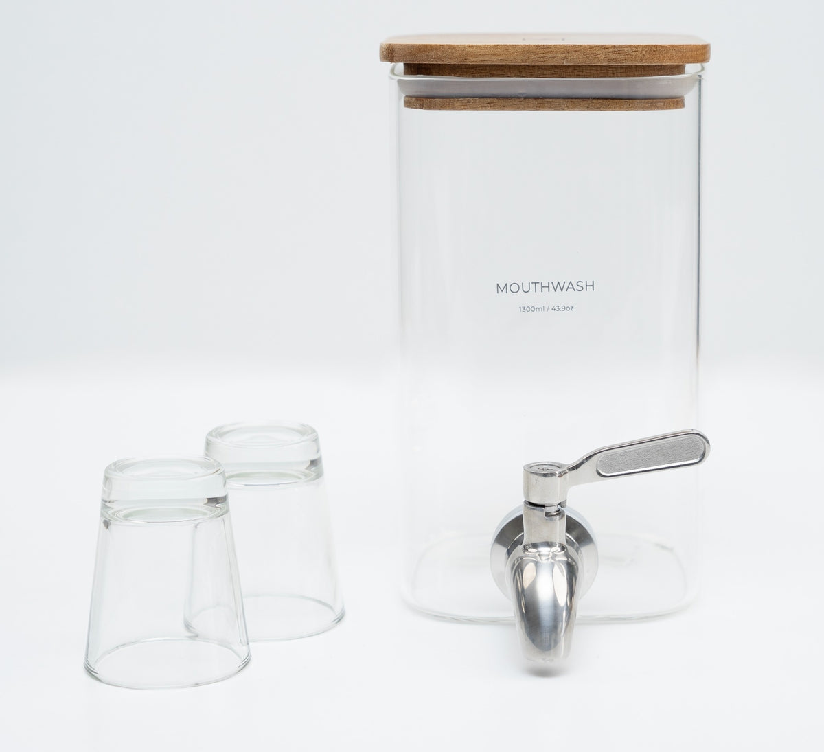 Mouthwash Dispenser Set with Acacia Wood Tray